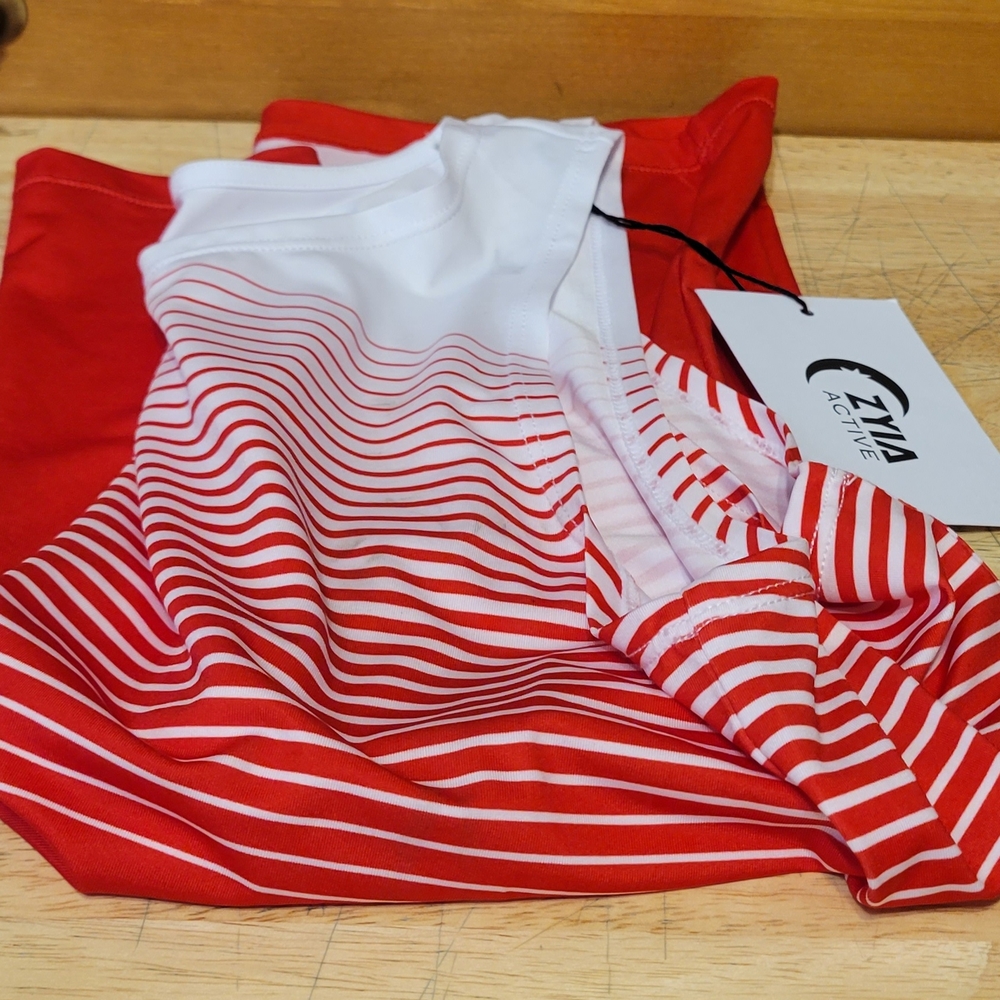 Zyia~Active USA Red and White Striped Tank Top